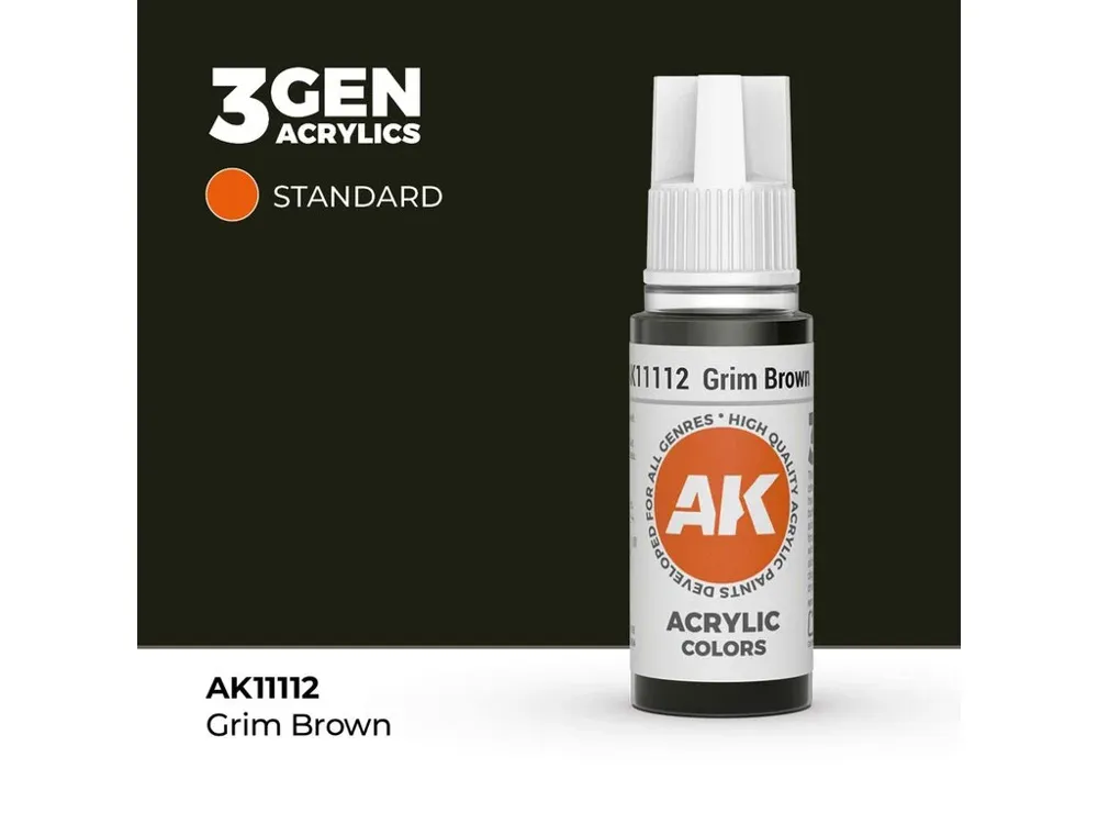 Lahvička akrylové barvy AK Acrylics 3GEN AK11112 špinavě hnědá Grim Brown 17 ml