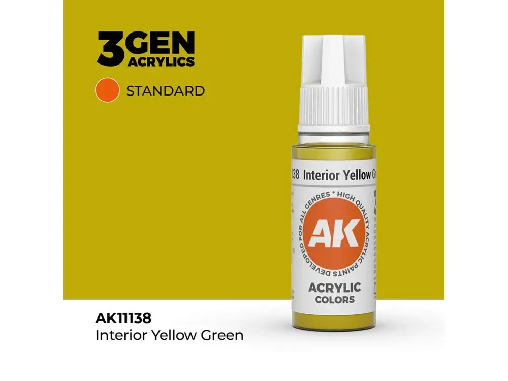 Lahvička akrylové barvy AK Acrylics 3GEN AK11138 interiérová žlutozelená 17 ml