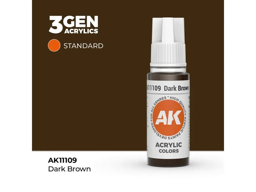 Lahvička akrylové barvy AK Acrylics 3GEN AK11109 tmavě hnědá Dark Brown 17 ml