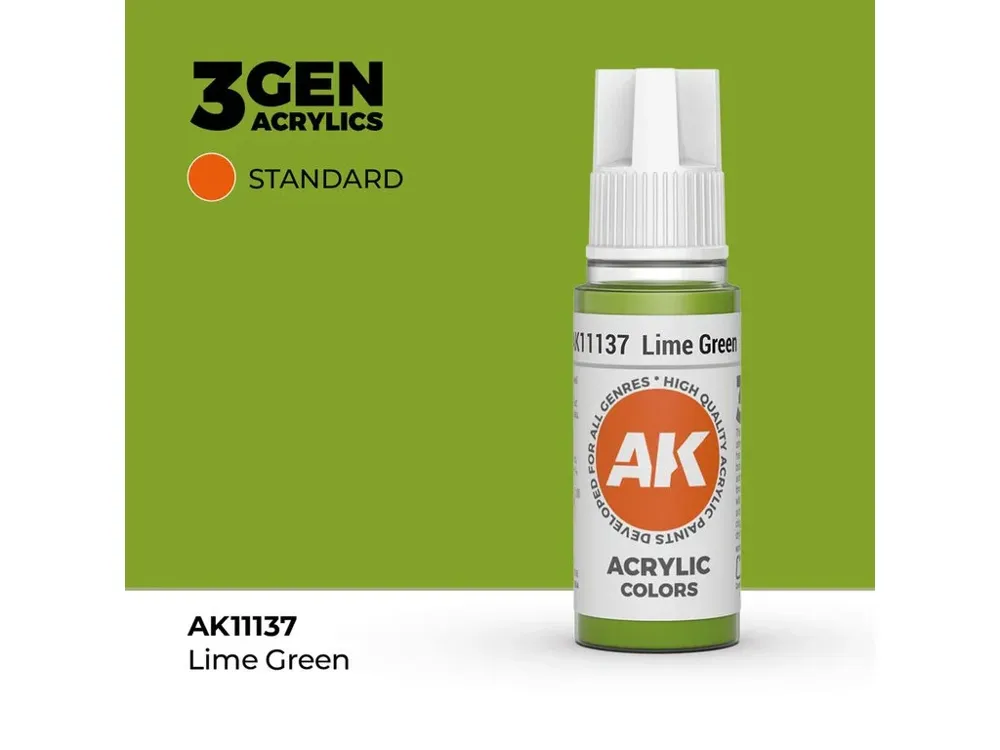Lahvička akrylové barvy AK Interactive 3GEN AK11137 limetkově zelená Lime Green 17 ml