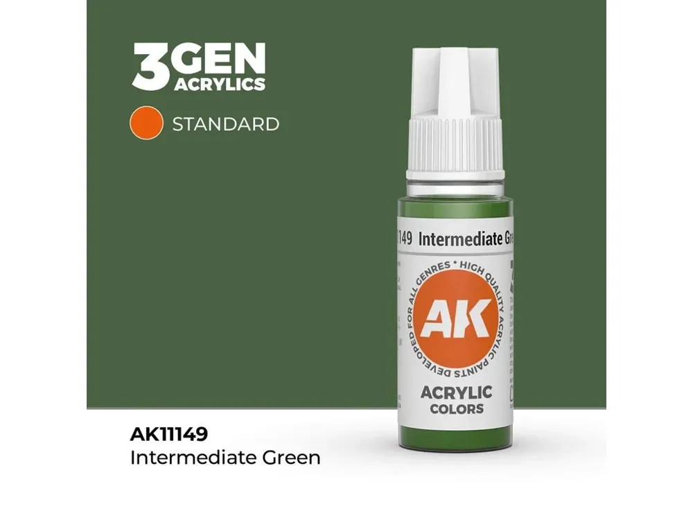 Lahvička akrylové barvy AK Interactive 3GEN AK11149 střední zelená Intermediate Green 17 ml
