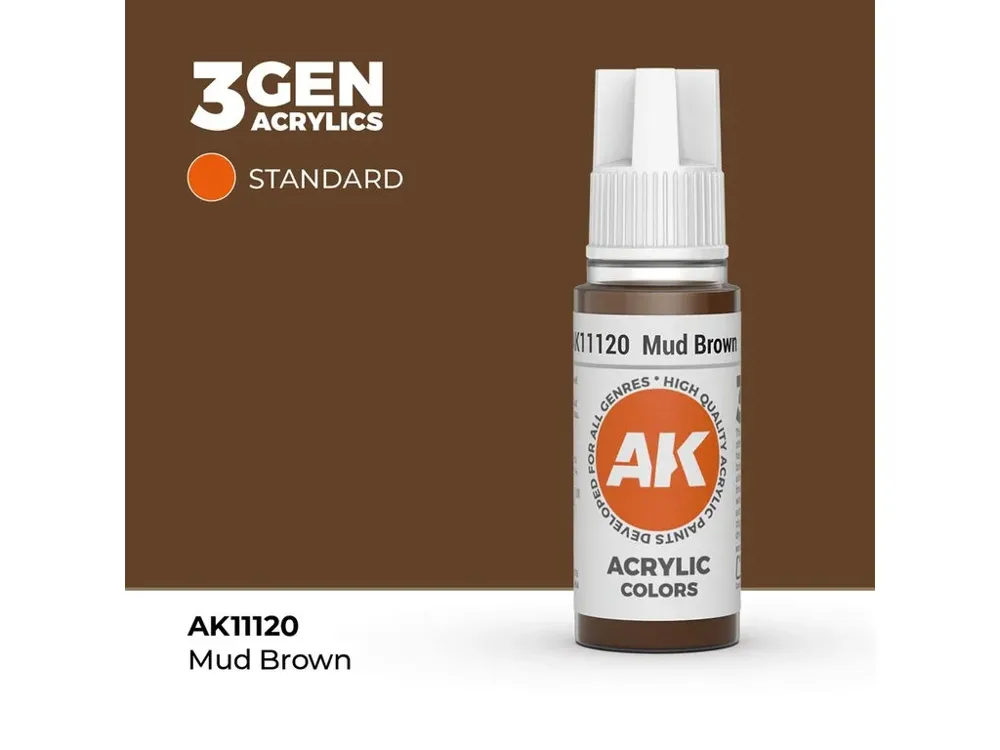 Lahvička akrylové barvy AK Acrylics 3GEN AK11120 bahnitě hnědá Mud Brown 17 ml