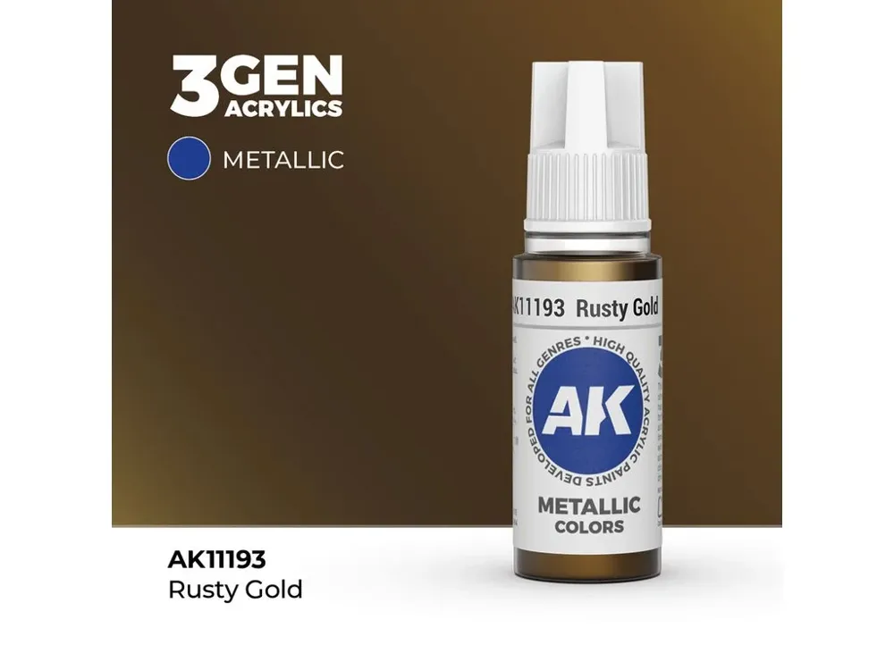 Lahvička akrylové barvy AK Interactive 3GEN AK11193 rezavé zlato 17 ml