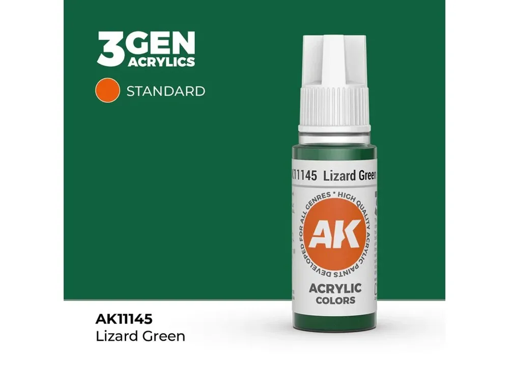 Lahvička akrylové barvy AK Acrylics 3GEN AK11145 Lizard Green ještěrčí zelená 17 ml