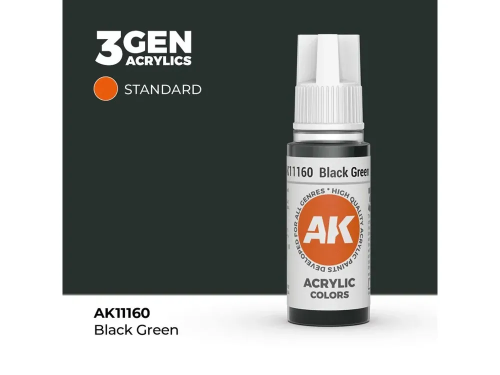 Lahvička akrylové barvy AK Acrylics 3GEN AK11160 černozelená Black Green 17 ml