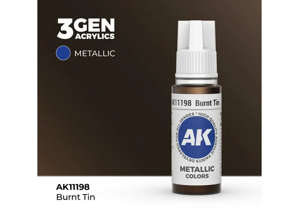 Lahvička akrylové metalické barvy AK Interactive 3GEN AK11198 opálený cín 17 ml
