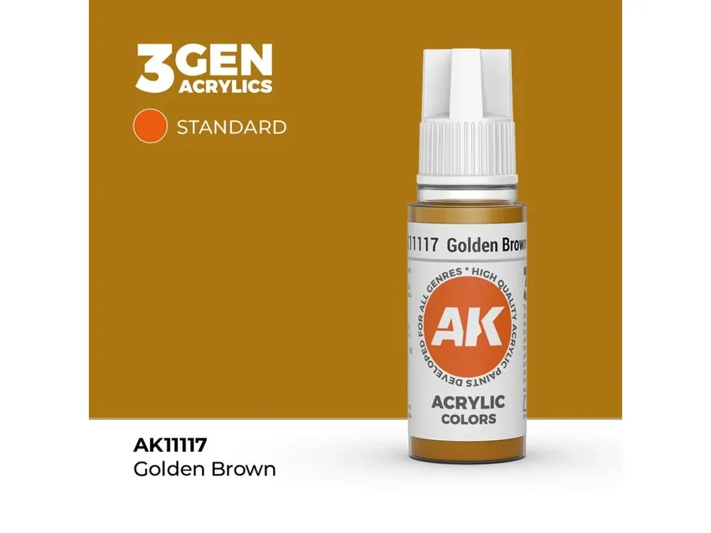 Lahvička akrylové barvy AK Interactive 3GEN AK11117 zlatavě hnědá Golden Brown 17 ml