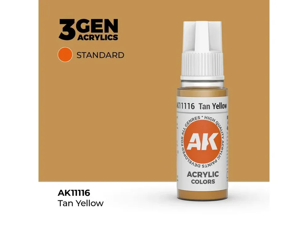 Lahvička akrylové barvy AK Interactive 3GEN AK11116 žlutohnědá Tan Yellow 17 ml