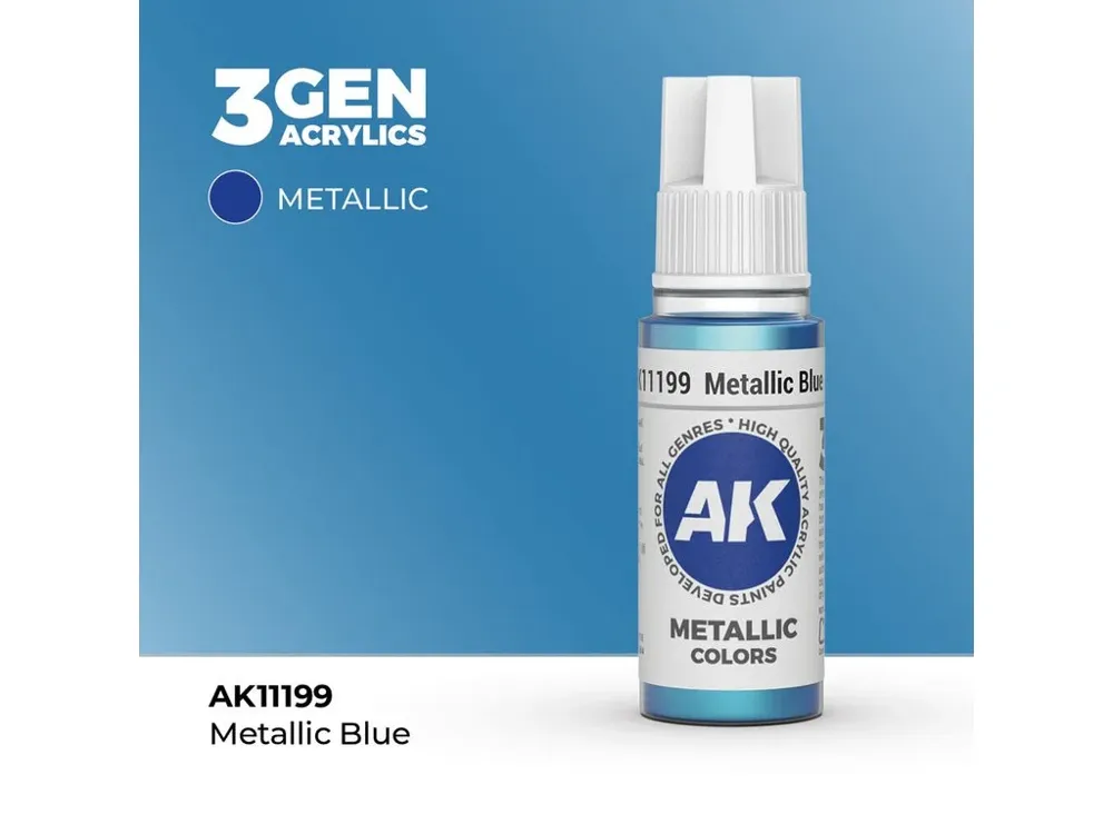 Lahvička akrylové barvy AK Acrylics 3GEN AK11199 metalická modrá 17 ml