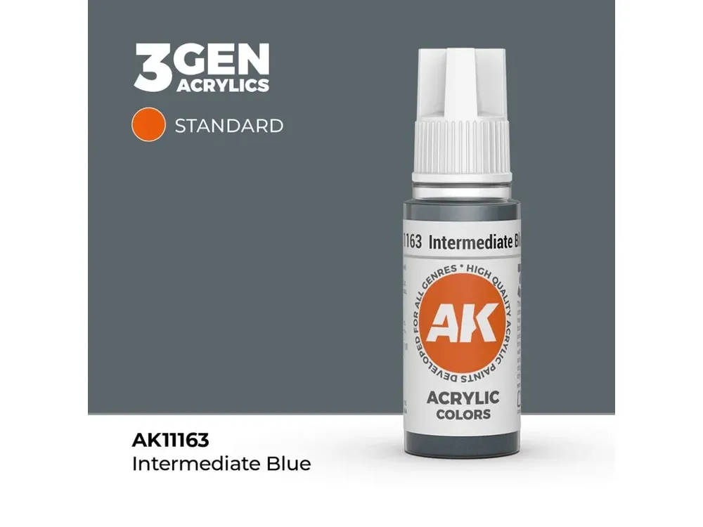 Lahvička akrylové barvy AK Acrylics 3GEN AK11163 středně modrá Intermediate Blue 17 ml