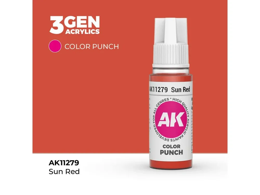 Lahvička akrylové barvy AK Interactive 3GEN Color Punch AK11279 Sun Red 17 ml