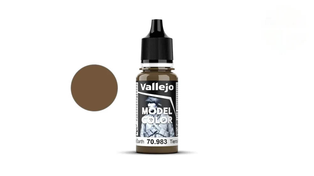 Lahvička akrylové barvy Vallejo Model Color 70983 zemitá hnědá matná (Flat Earth) 18 ml