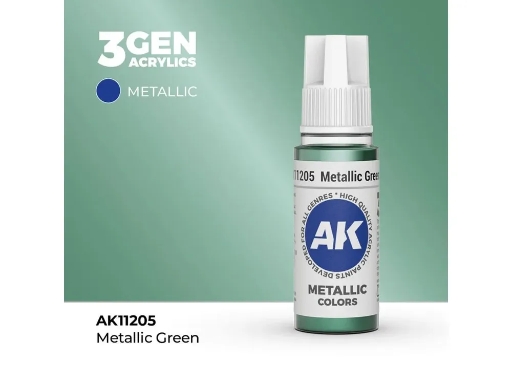 Lahvička akrylové barvy AK Acrylics 3GEN AK11205 metalická zelená 17 ml