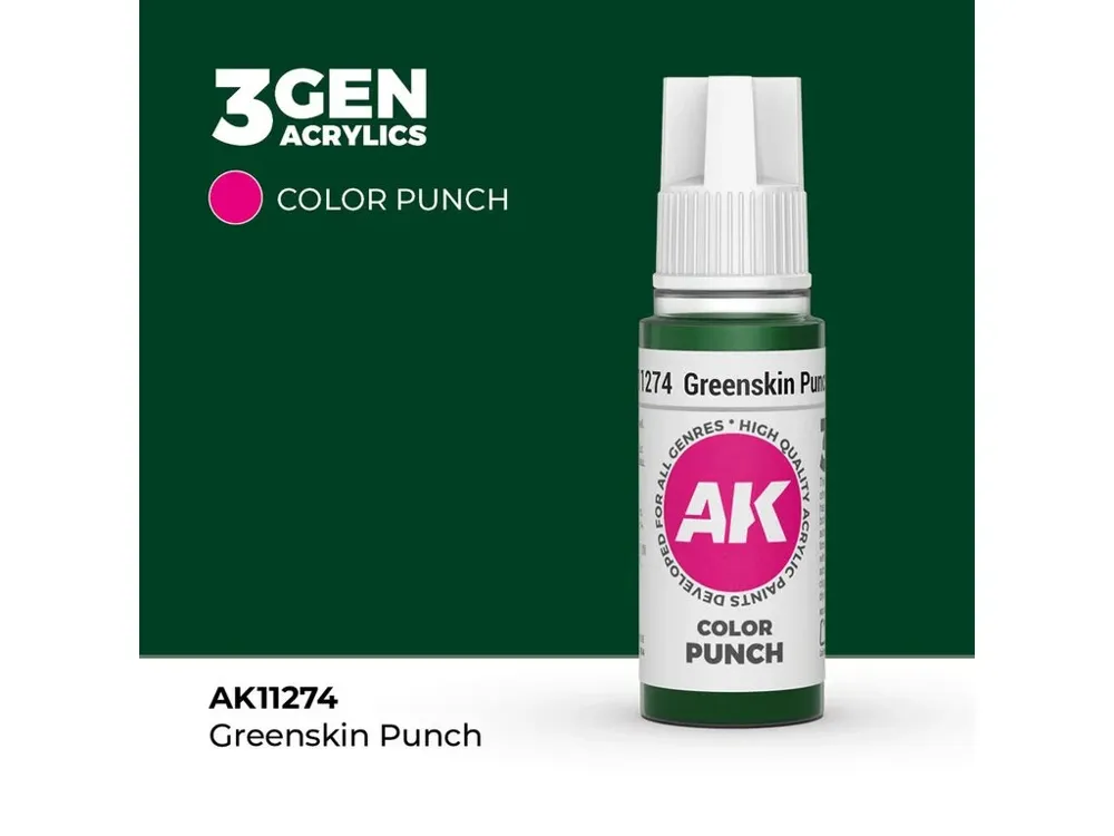 Lahvička akrylové barvy AK Interactive 3GEN Color Punch AK11274 zelená kůže monster 17 ml