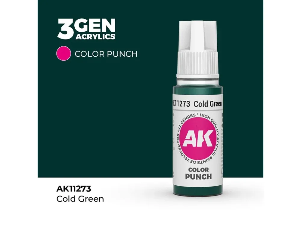 Lahvička akrylové barvy AK Interactive 3GEN Color Punch AK11273 studená zelená 17 ml