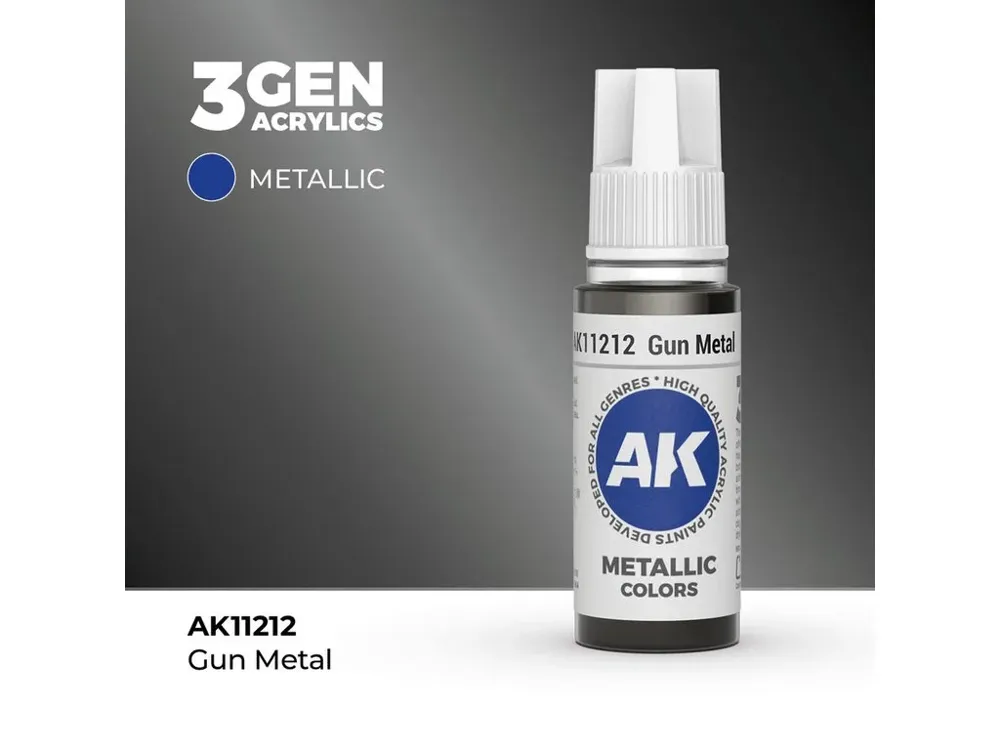 Lahvička akrylové barvy AK Interactive 3GEN AK11212 kovově šedá Gun Metal 17 ml