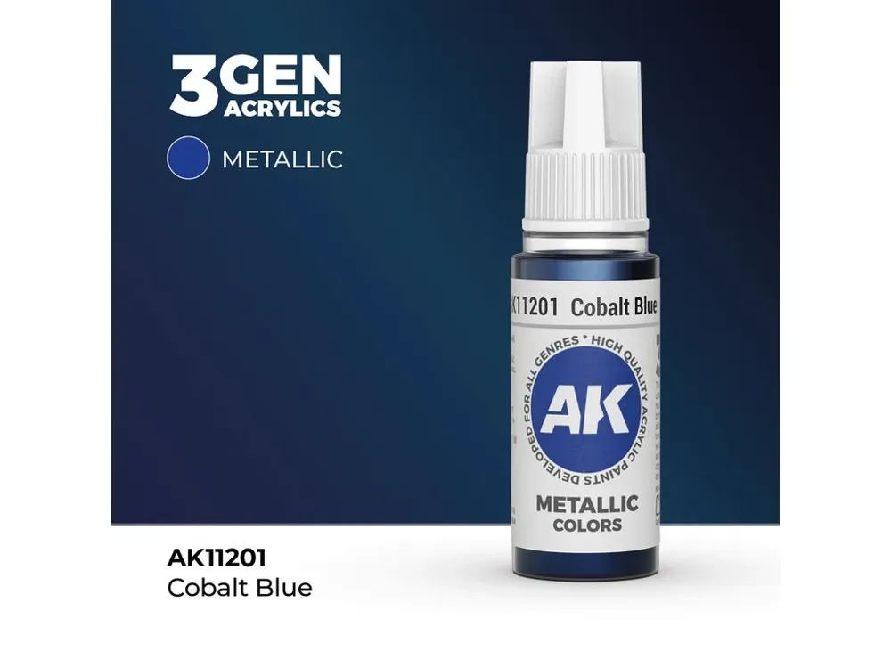 Lahvička akrylové barvy AK Interactive 3GEN AK11201 kobaltová modř 17 ml