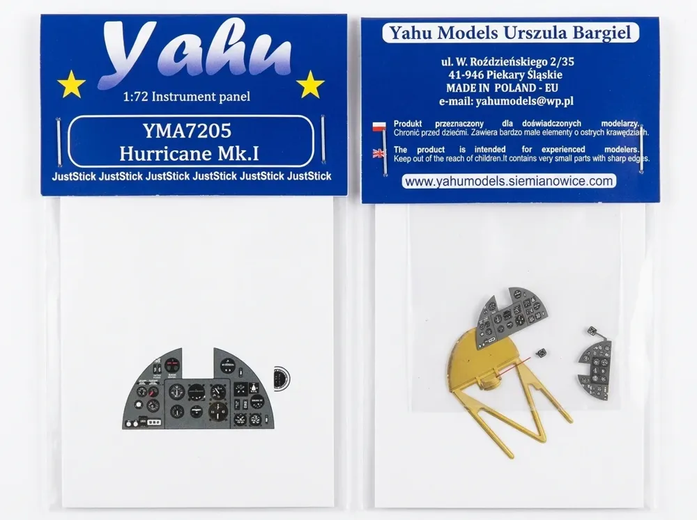 Barevný fotolept přístrojové desky Yahu Models YMA7205 pro Hurricane Mk.I v měřítku 1/72