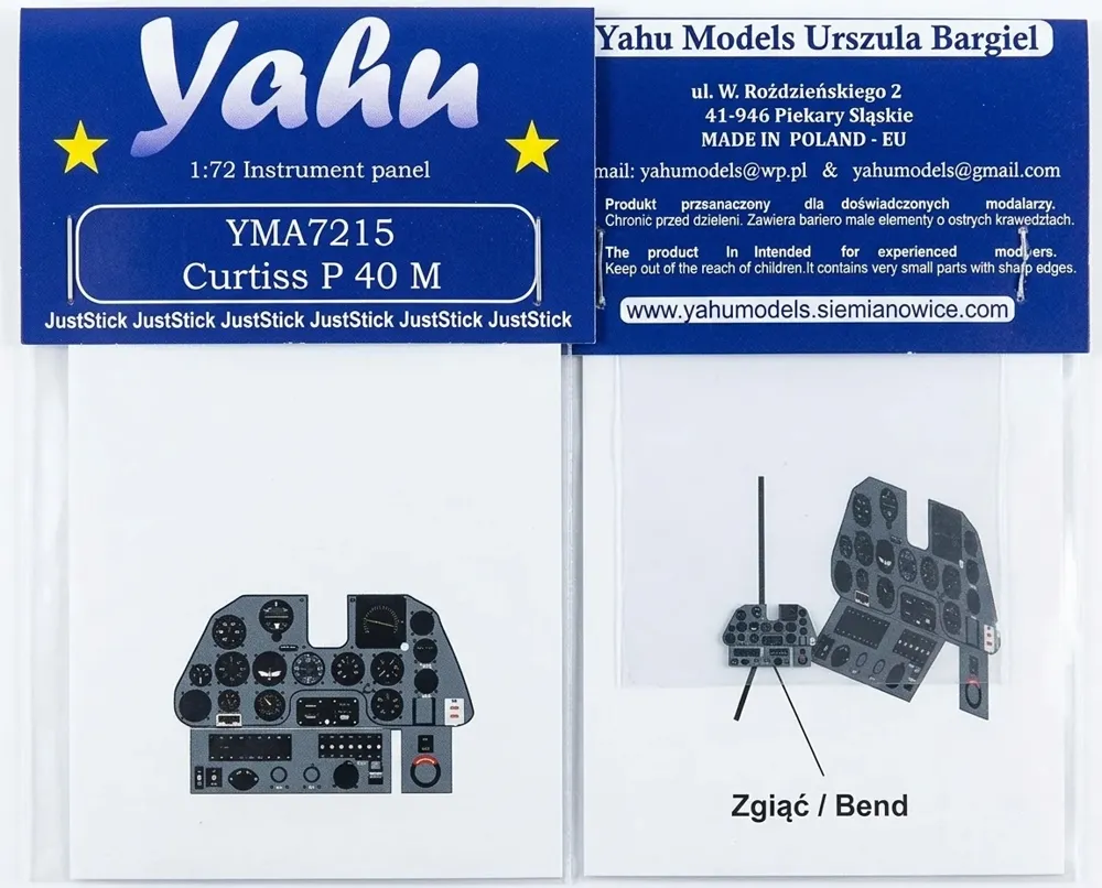 Barevný fotolept přístrojové desky Yahu Models YMA7215 pro P-40 M v měřítku 1/72