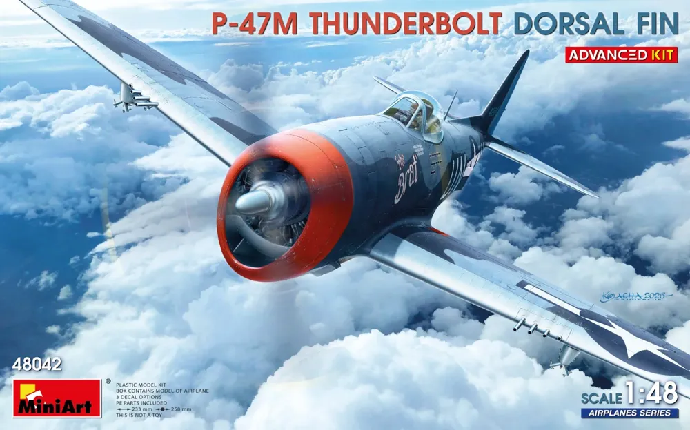 Krabice stavebnice MiniArt 48042 P-47M Thunderbolt 1/48 Advanced Kit s hřbetní kýlovou plochou