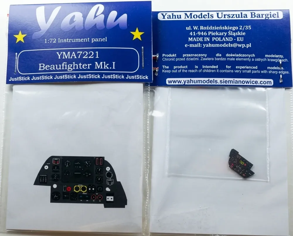 Barevný fotolept přístrojové desky Yahu Models YMA7221 Beaufighter Mk.I v měřítku 1/72