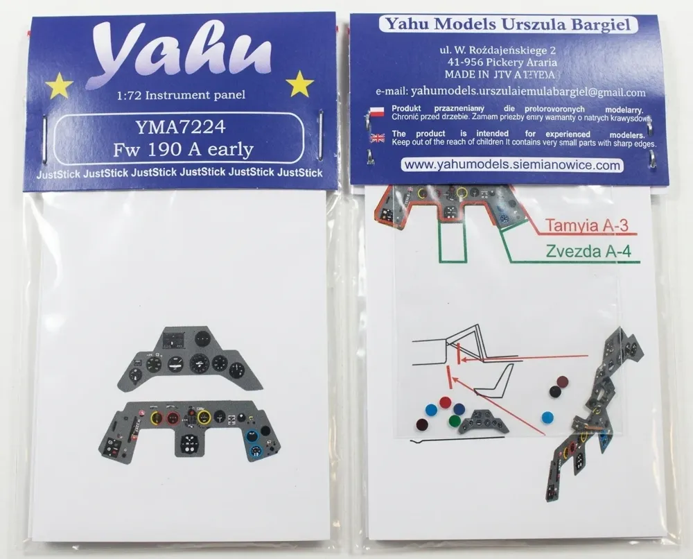Barevný fotolept Yahu Models YMA7224 přístrojová deska Fw 190 A early v měřítku 1/72