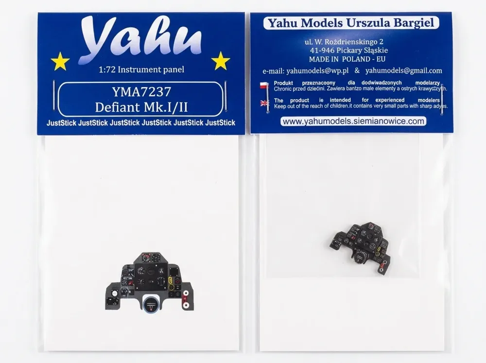 Barevná fotoleptaná přístrojová deska Yahu Models YMA7237 pro Defiant Mk.I/II v měřítku 1/72