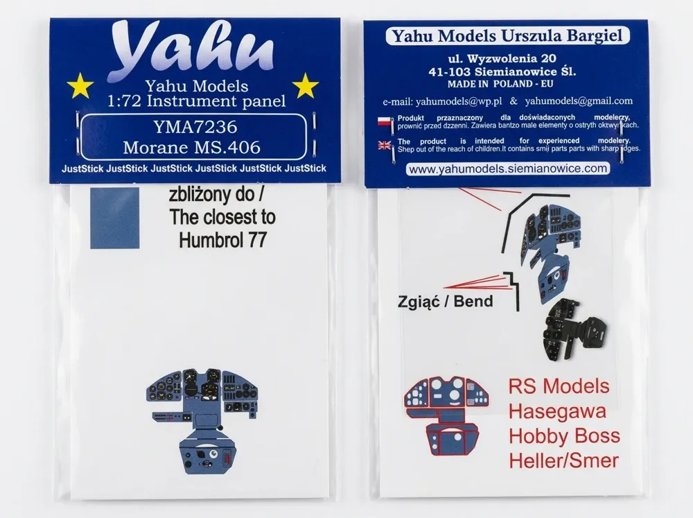 Barevná fotoleptaná přístrojová deska Yahu Models YMA7236 MS.406 v měřítku 1/72