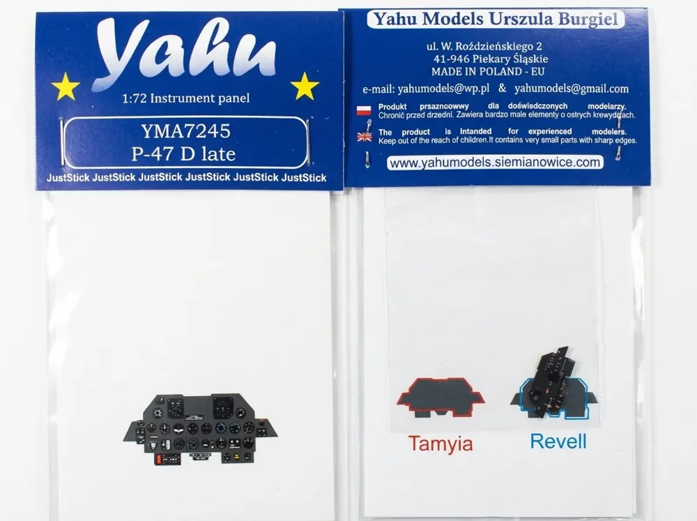 Barevná fotoleptaná přístrojová deska Yahu Models YMA7245 pro P-47 D late v měřítku 1/72