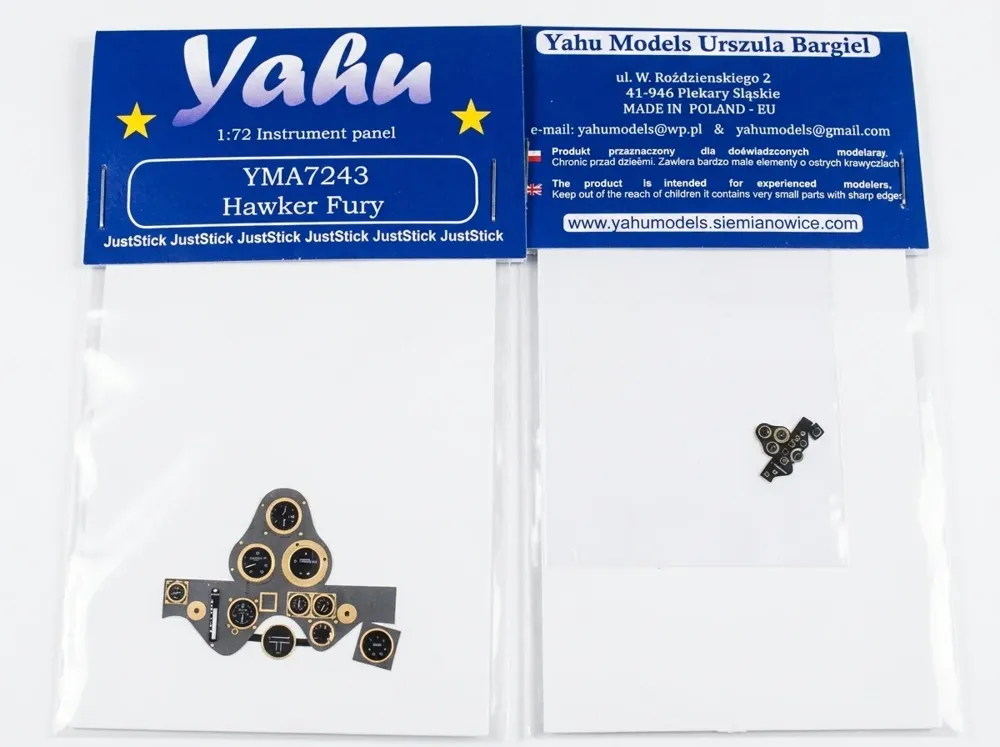 Barevná fotoleptaná přístrojová deska Yahu Models YMA7243 pro Hawker Fury Mk.I v měřítku 1/72