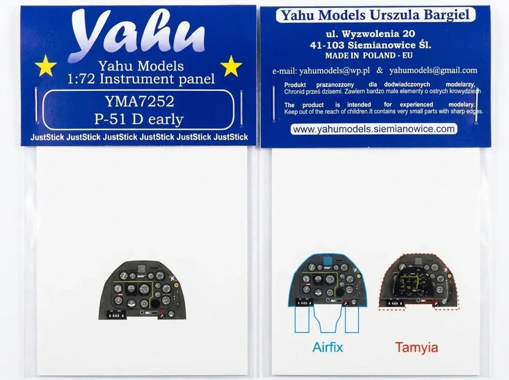 Barevný fotolept Yahu Models YMA7252 – přístrojová deska P-51D early v měřítku 1/72