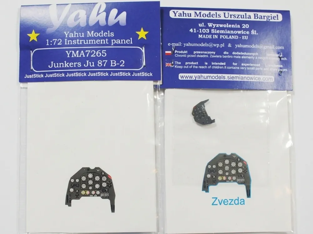 Barevný fotolept přístrojové desky Yahu Models YMA7265 pro Ju-87 B-2 v měřítku 1/72