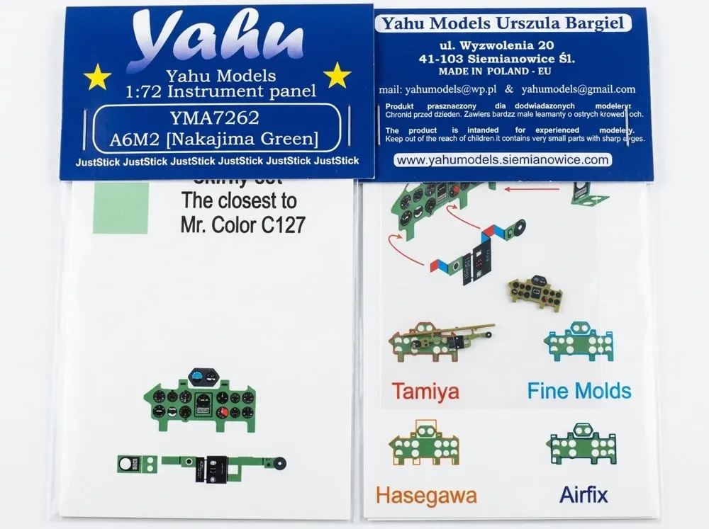 Barevný fotolept přístrojové desky Yahu Models YMA7262 1/72 pro A6M2 Nakajima Green