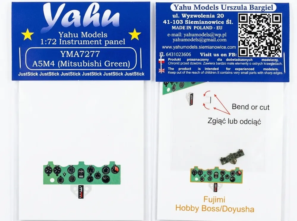 Barevná fotoleptaná přístrojová deska Yahu Models YMA7277 A5M4 Mitsubishi Green v měřítku 1/72