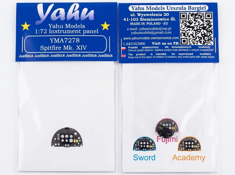 Barevná fotoleptaná přístrojová deska Yahu Models YMA7278 pro Spitfire XIV v měřítku 1/72