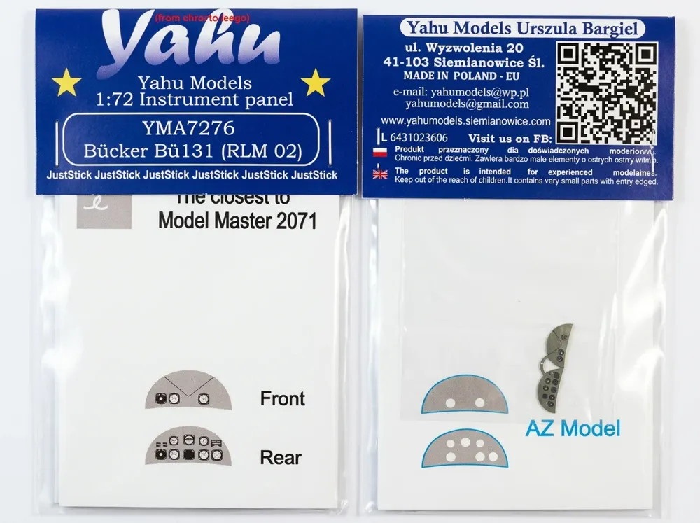 Barevný fotolept přístrojové desky Yahu Models YMA7276 pro Bücker Bü-131 v měřítku 1/72