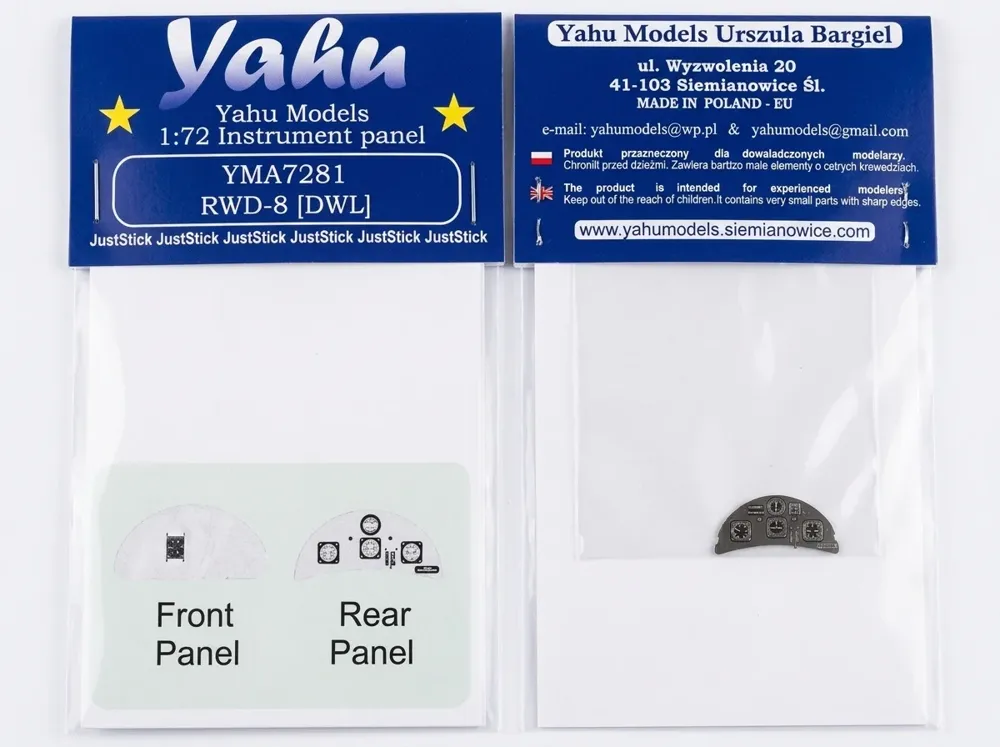 Barevná fotoleptaná přístrojová deska Yahu Models YMA7281 pro RWD-8 (DWL) v měřítku 1/72