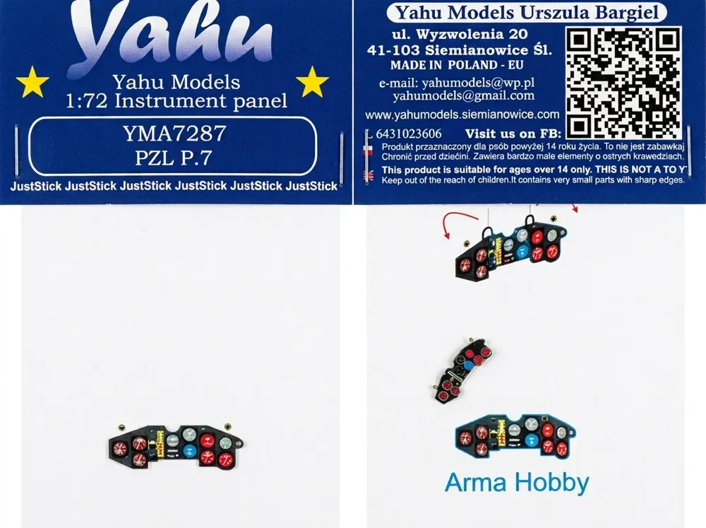 Barevná fotoleptaná přístrojová deska Yahu Models YMA7287 PZL P.7 v měřítku 1/72