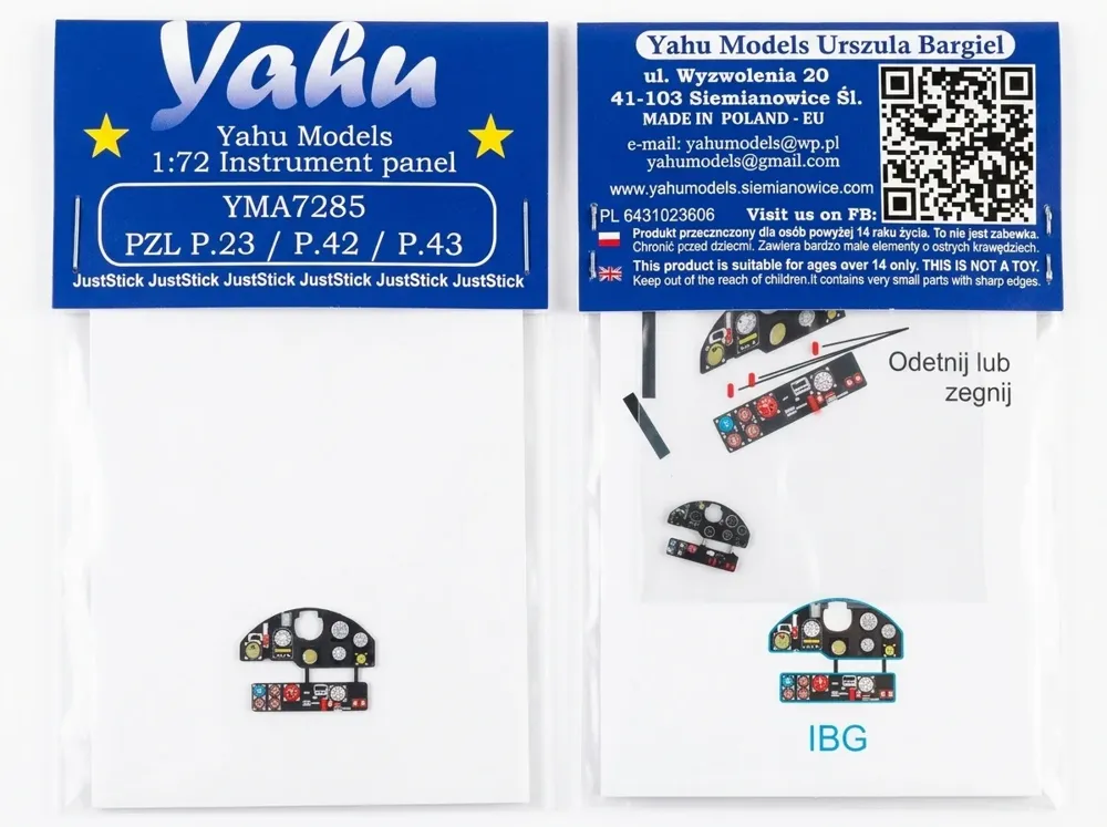 Fotoleptová přístrojová deska Yahu Models YMA7285 pro PZL P.23 v měřítku 1/72