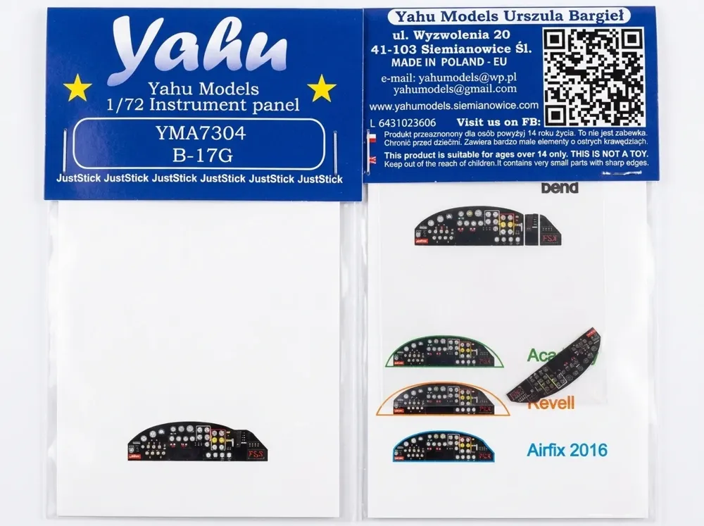 Barevný fotolept Yahu Models YMA7304 – přístrojová deska B-17G v měřítku 1/72