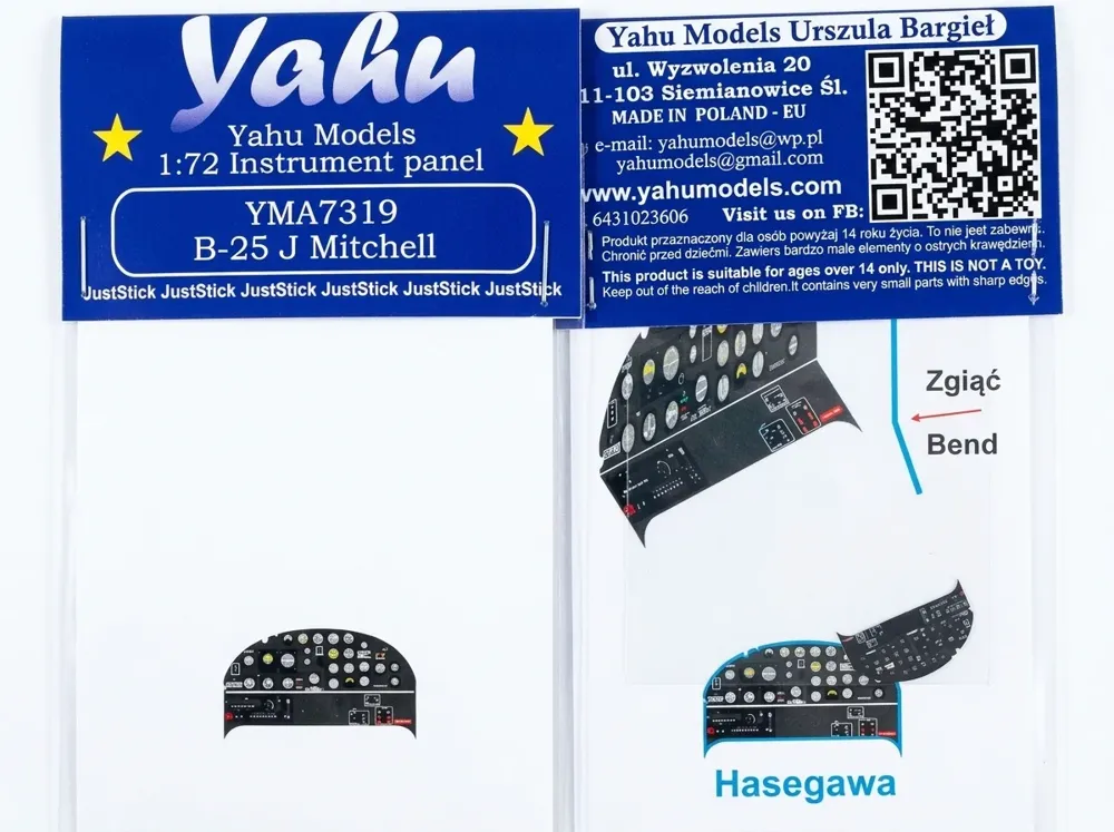 Barevná fotoleptaná přístrojová deska Yahu Models YMA7319 pro B-25J Mitchell v měřítku 1/72
