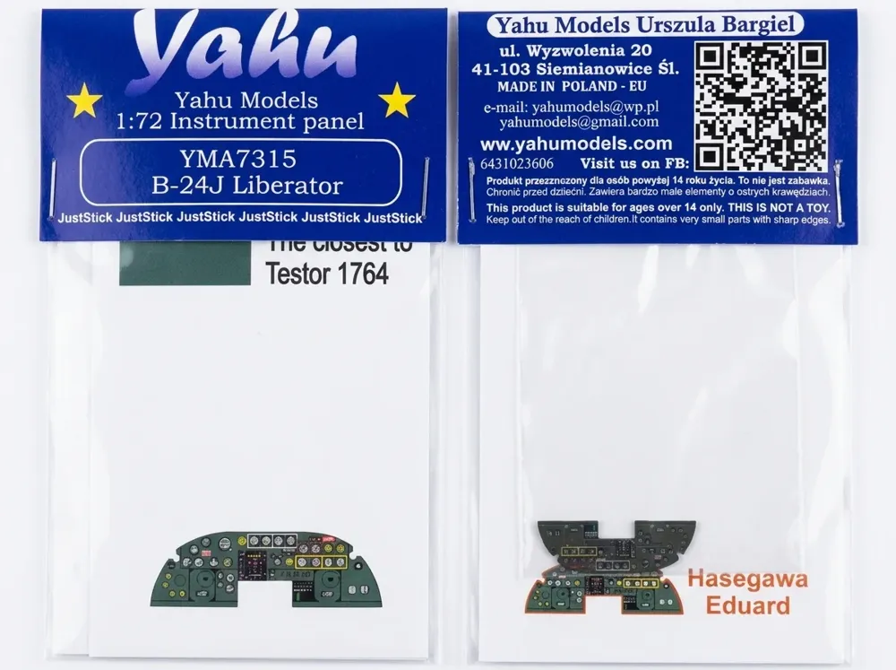 Barevná fotoleptaná přístrojová deska Yahu Models YMA7315 pro B-24 J v měřítku 1/72