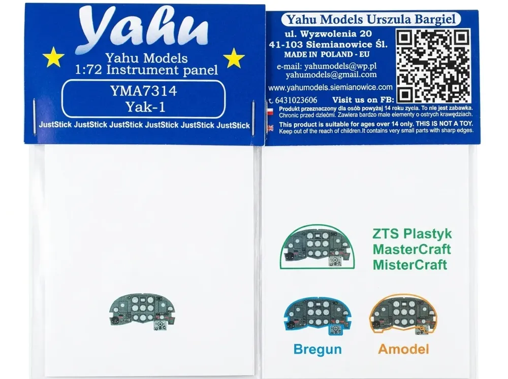Barevný fotolept Yahu Models YMA7314 – přístrojová deska Yak-1 v měřítku 1/72