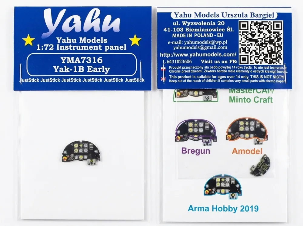 Barevná fotoleptaná přístrojová deska Yahu Models YMA7316 Jak-1B early v měřítku 1/72