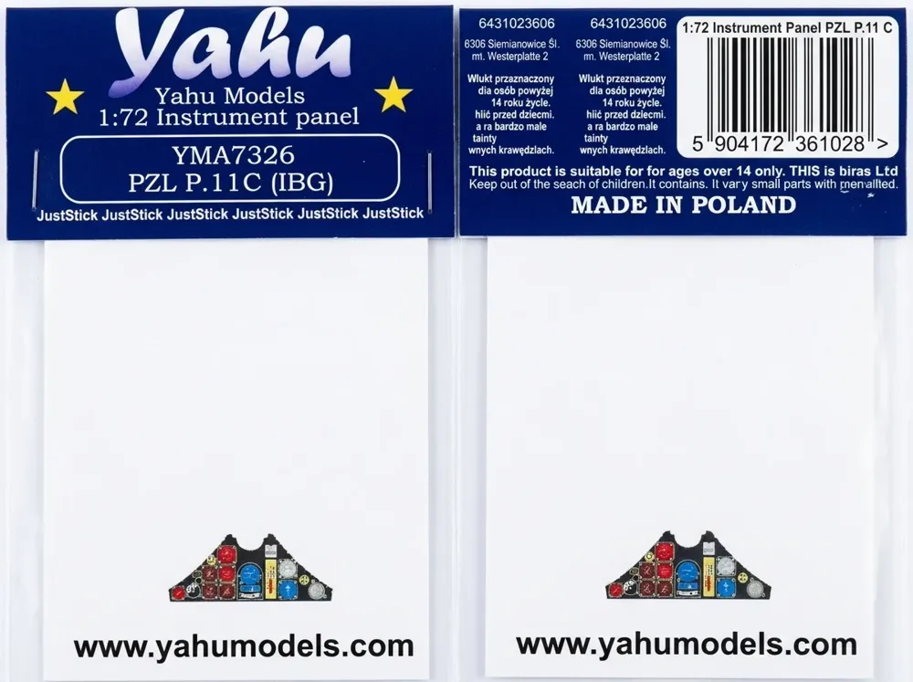 Barevný fotolept Yahu Models YMA7326 – přístrojová deska PZL P.11C 1/72 pro stavebnici IBG