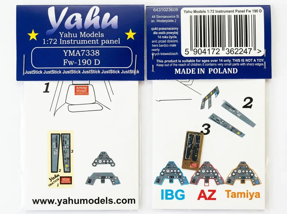 Barevná fotoleptaná přístrojová deska Yahu Models YMA7338 pro Fw-190D v měřítku 1/72