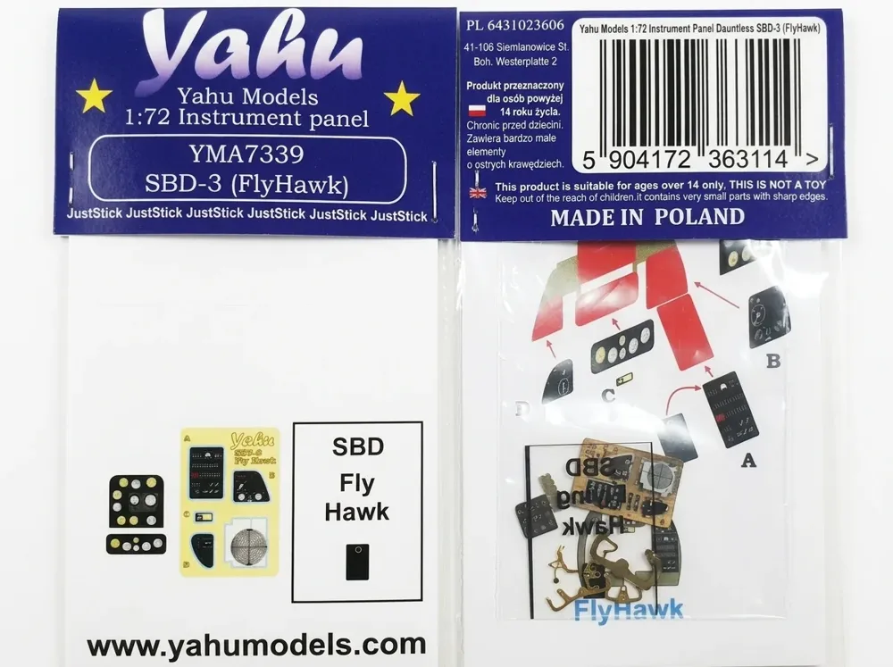 Barevný fotolept Yahu Models YMA7339 1/72 přístrojová deska SBD Dauntless pro stavebnici Fly Hawk