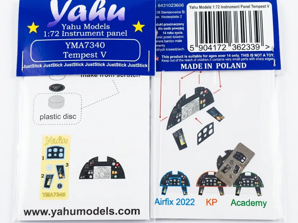 Barevný fotolept přístrojové desky Yahu Models YMA7340 Tempest Mk.V v měřítku 1/72