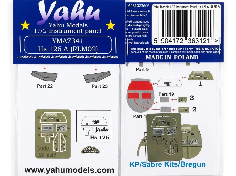 Barevná fotoleptaná přístrojová deska Yahu Models YMA7341 Hs-126 A-1 v měřítku 1/72