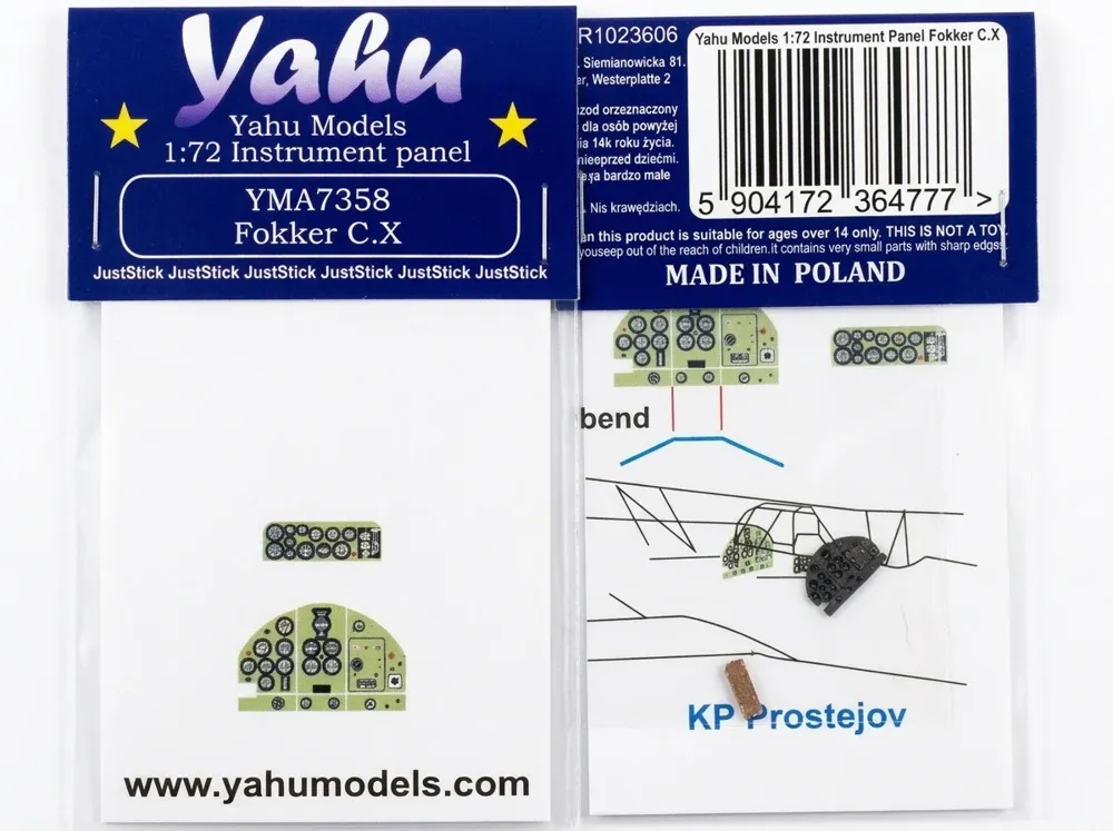 Fotolept Yahu Models YMA7358 – barevná přístrojová deska Fokker C.X v měřítku 1/72